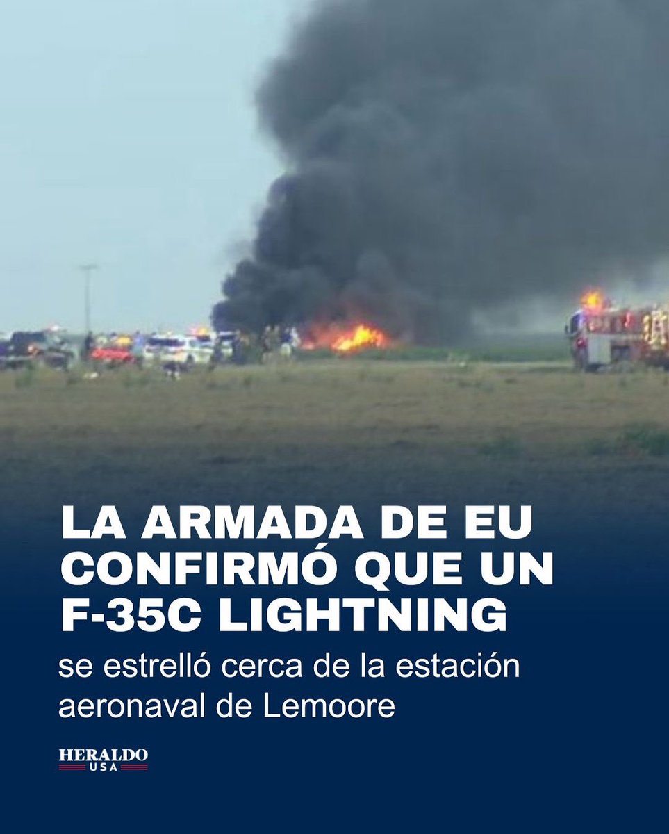 #ATENCIÓN | 🔹La armada de los Estados Unidos acaba de confirmar que uno de sus F-35C Lightning II del Escuadrón de Cazas de Ataque 125 se estrelló cerca de la estación de Lemoore, en California. 

Afortunadamente el piloto logró eyectarse con éxito.