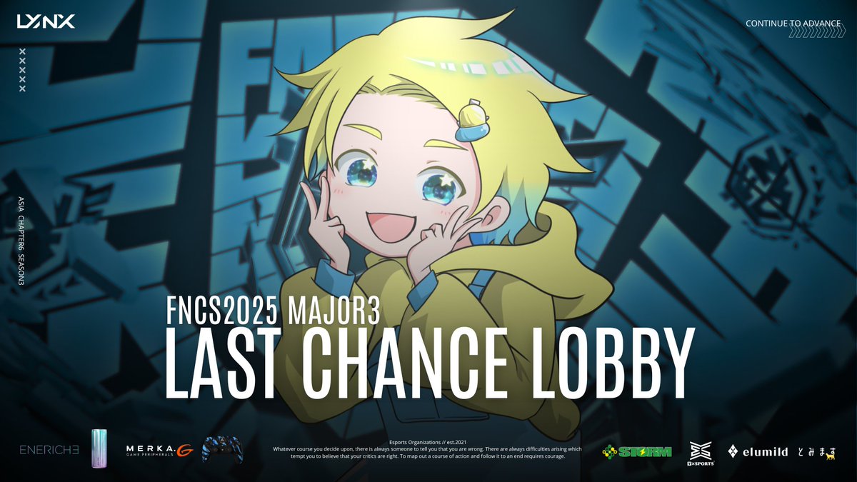 LYNX e-sports (@lynx_e_sports) on Twitter photo FNCS2025 MAJOR3 GRAND FINALS
最後の3枠を決める
Last Chance Lobbyが本日開催されます🏆
LYNXからVITAMINSUU (\<a href="/vitaminsuu_fn/">VITAMINSUU🍋</a> ) が
出場いたします🔥
応援の程、よろしくお願いします!!!
#LYNXWIN FNCS2025 MAJOR3 GRAND FINALS
最後の3枠を決める
Last Chance Lobbyが本日開催されます🏆
LYNXからVITAMINSUU (\<a href="/vitaminsuu_fn/">VITAMINSUU🍋</a> ) が
出場いたします🔥
応援の程、よろしくお願いします!!!
#LYNXWIN
