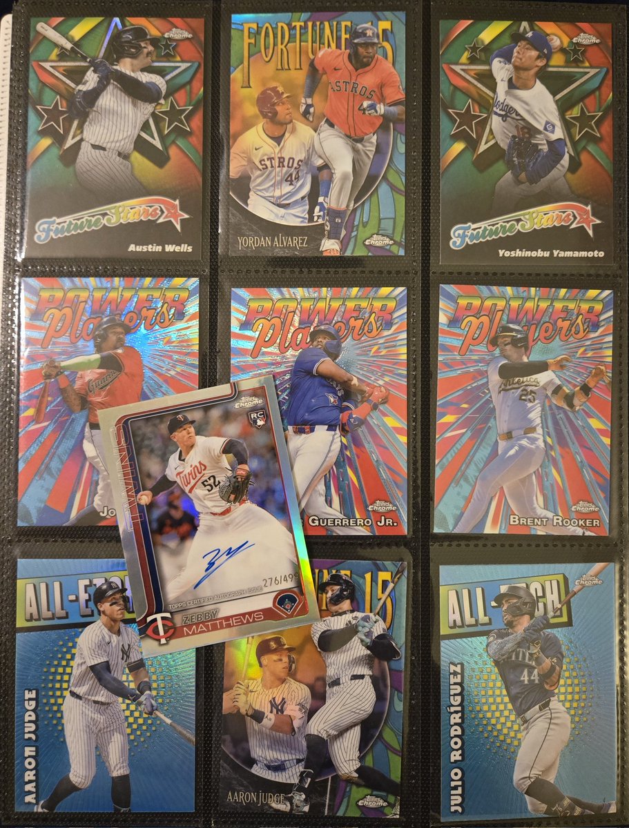 .<a href="/CardPurchaser/">Card Purchaser</a> Opening a few packs a day, here are my Chrome hobby box hits. The inserts are amazing. As a Twins fan, I was happy to get a Zebby Matthews auto. However it's not worth the price. I may get some random blasters, but more likely to stick with flagship &amp; heritage.