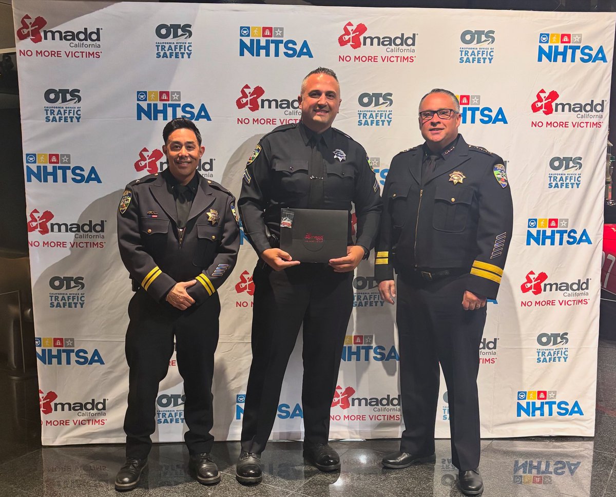 Congratulations to Officer Moreno who was recognized today by Mother’s Against Drunk Drivers (MADD) for making the most DUI arrests in our department in 2024.
