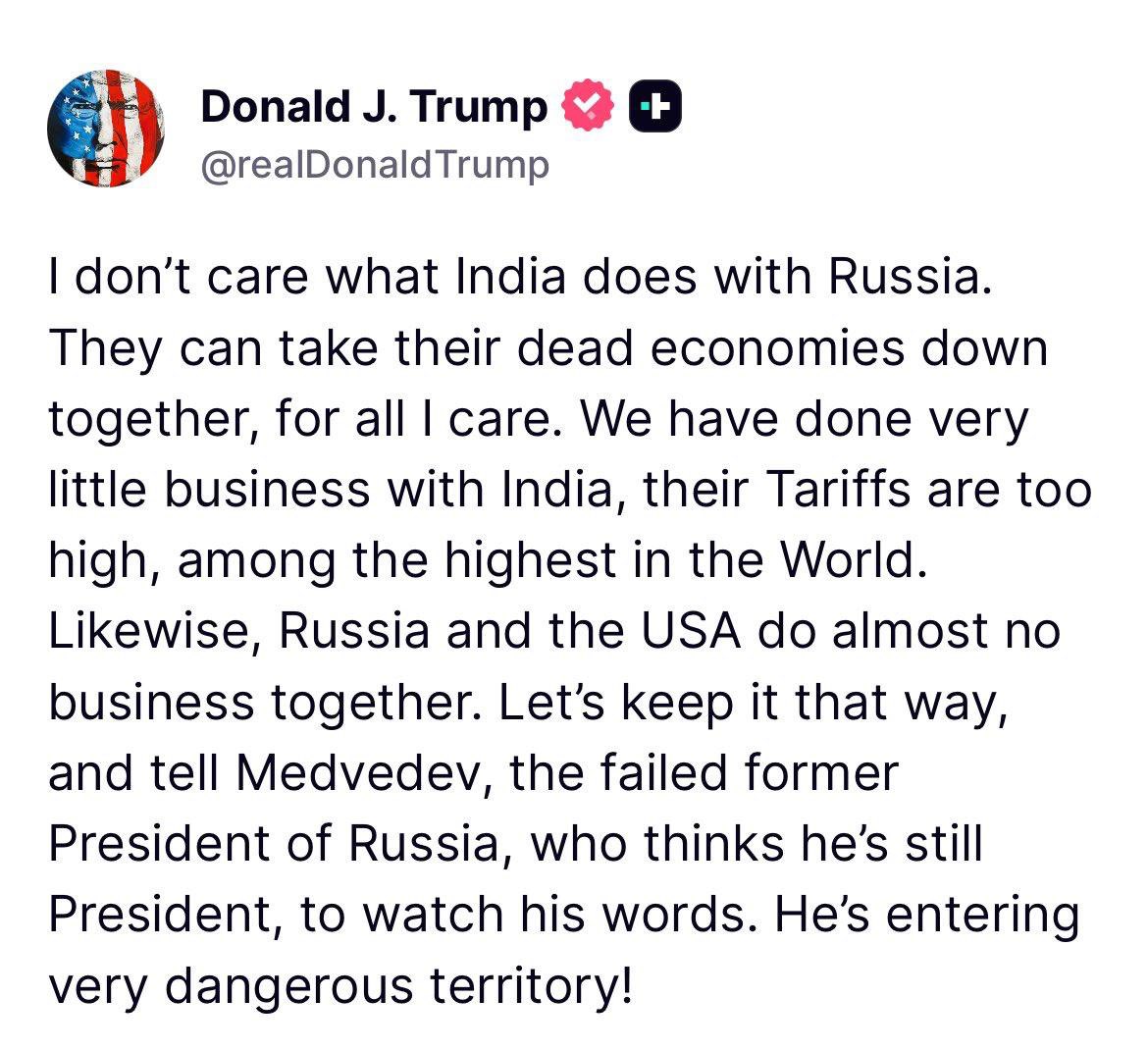 Javed Hassan (@javedhassan) on Twitter photo These erratic posts from <a href="/realDonaldTrump/">Donald J. Trump</a> suggest a desperation from his side to get a deal with India.
Contrary to what appears to be the case superficially, looks like India is holding out for a better deal. And maybe winning. These erratic posts from <a href="/realDonaldTrump/">Donald J. Trump</a> suggest a desperation from his side to get a deal with India.
Contrary to what appears to be the case superficially, looks like India is holding out for a better deal. And maybe winning.