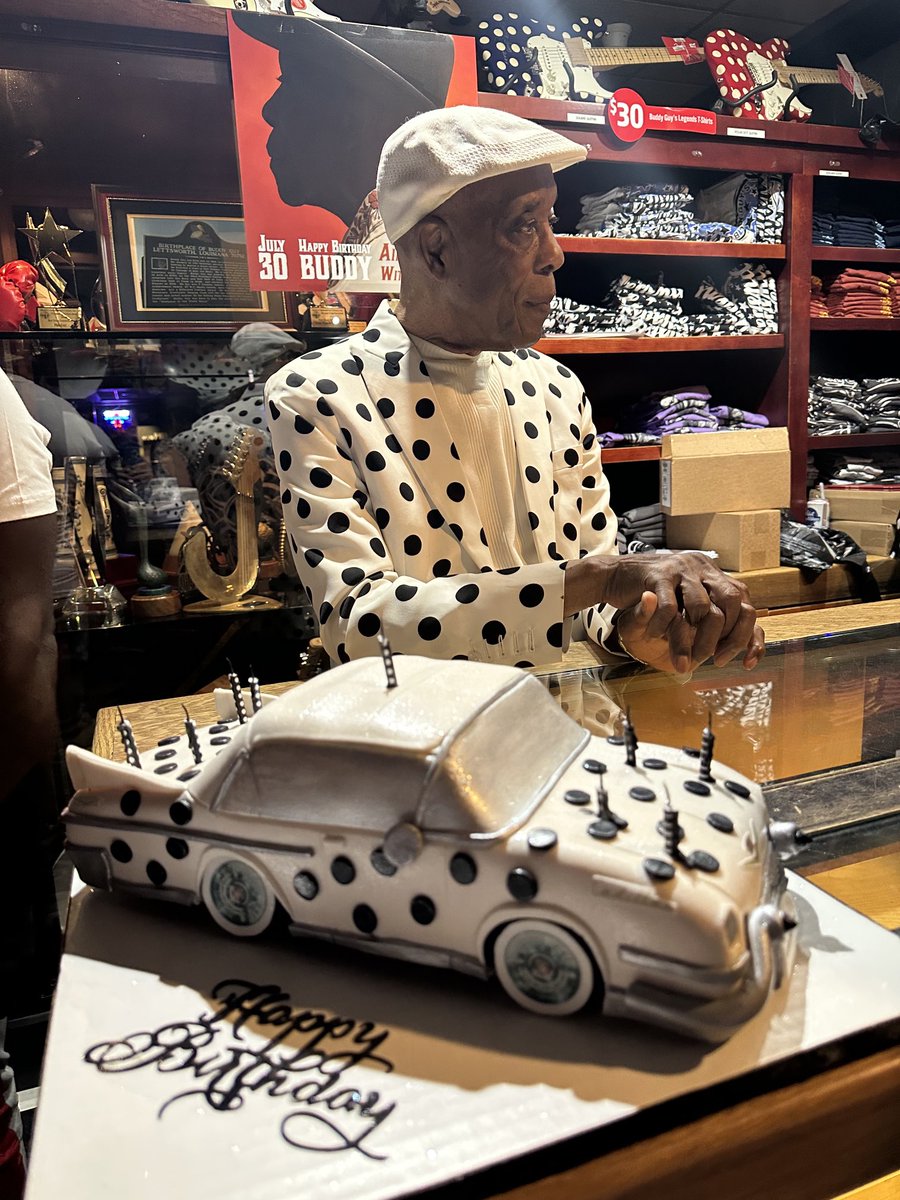 Buddy Guy took three shots of Cognac tonight and got a polka dot cake from his family. I love Chicago.
