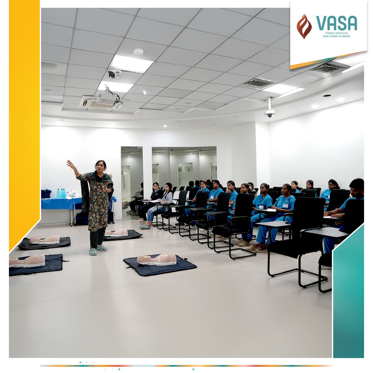 VASASimulation's tweet image. Every future healthcare worker starts here.
The VIMS paramedical batch underwent Basic Cardiac Life Support (BCLS) training — covering essential CPR, airway management, and AED use through hands-on simulations at VASA.
#BCLS #ParamedicalTraining #SimulationLab #CPRskills #VASA