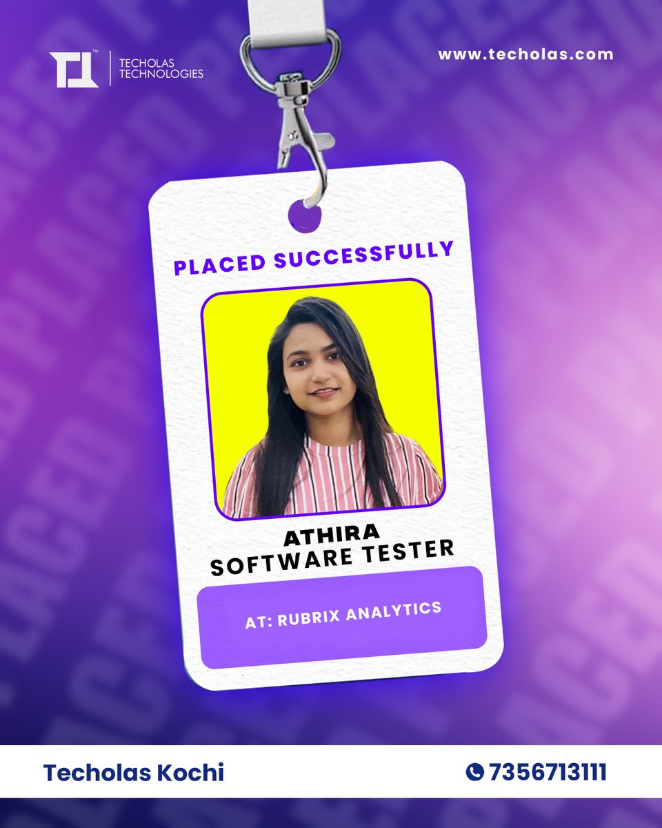 techolasonline's tweet photo. 🎉 Congratulations 𝐀𝐭𝐡𝐢𝐫𝐚!  🎉

We are thrilled to announce that Athira has been successfully placed as a 𝐒𝐨𝐟𝐭𝐰𝐚𝐫𝐞 𝐓𝐞𝐬𝐭𝐞𝐫 𝐚𝐭 𝐑𝐮𝐛𝐫𝐢𝐱 𝐀𝐧𝐚𝐥𝐲𝐭𝐢𝐜𝐬! https://t.co/FMKVbtpGTL