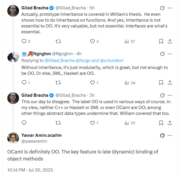 The term "Object Oriented Programming" should be retired. Even people who show up to my replies to argue with me about it invariably end up arguing amongst themselves about what it is. They can't even agree with each other long enough to have an argument with me: