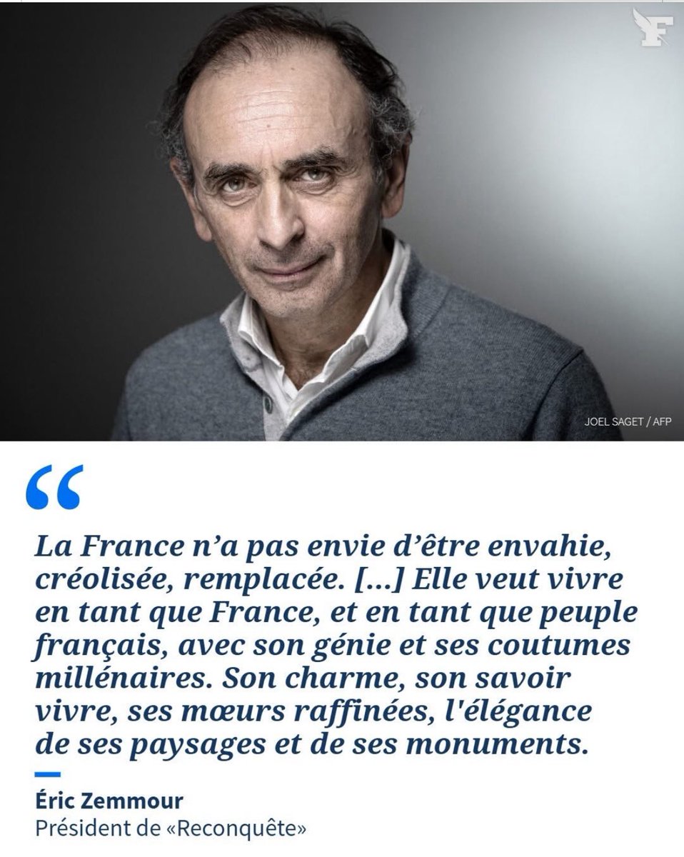 Oui la France n’a pas envie d’être envahie, ni créolisée, remplacée.

Nous sommes d’accord avec notre Président <a href="/ZemmourEric/">Eric Zemmour</a> .