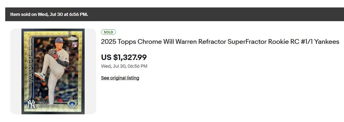 Card Purchaser (@cardpurchaser) on Twitter photo Does anyone know who won the auction for this Will Warren 1/1 RC?
DM me or Will if you were the winner or know who bought it!
<a href="/warrenwilliam07/">Will Warren</a> Does anyone know who won the auction for this Will Warren 1/1 RC?
DM me or Will if you were the winner or know who bought it!
<a href="/warrenwilliam07/">Will Warren</a>