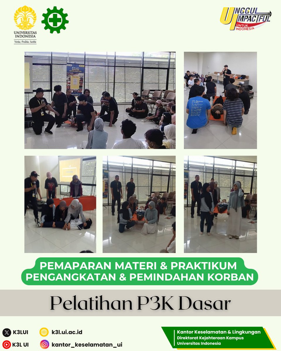 (30/7) Kantor Keselamatan &amp; Lingkungan memberikan Pelatihan P3K Dasar untuk Panitia PSA MABIM FIB UI 2025 &amp; Mahasiswa MIPA UI.
Semoga pengetahuan &amp; keterampilan yg diberikan dapat bermanfaat.#budayak3 #safetyfirst #p3k #bantuanhidupdasar
