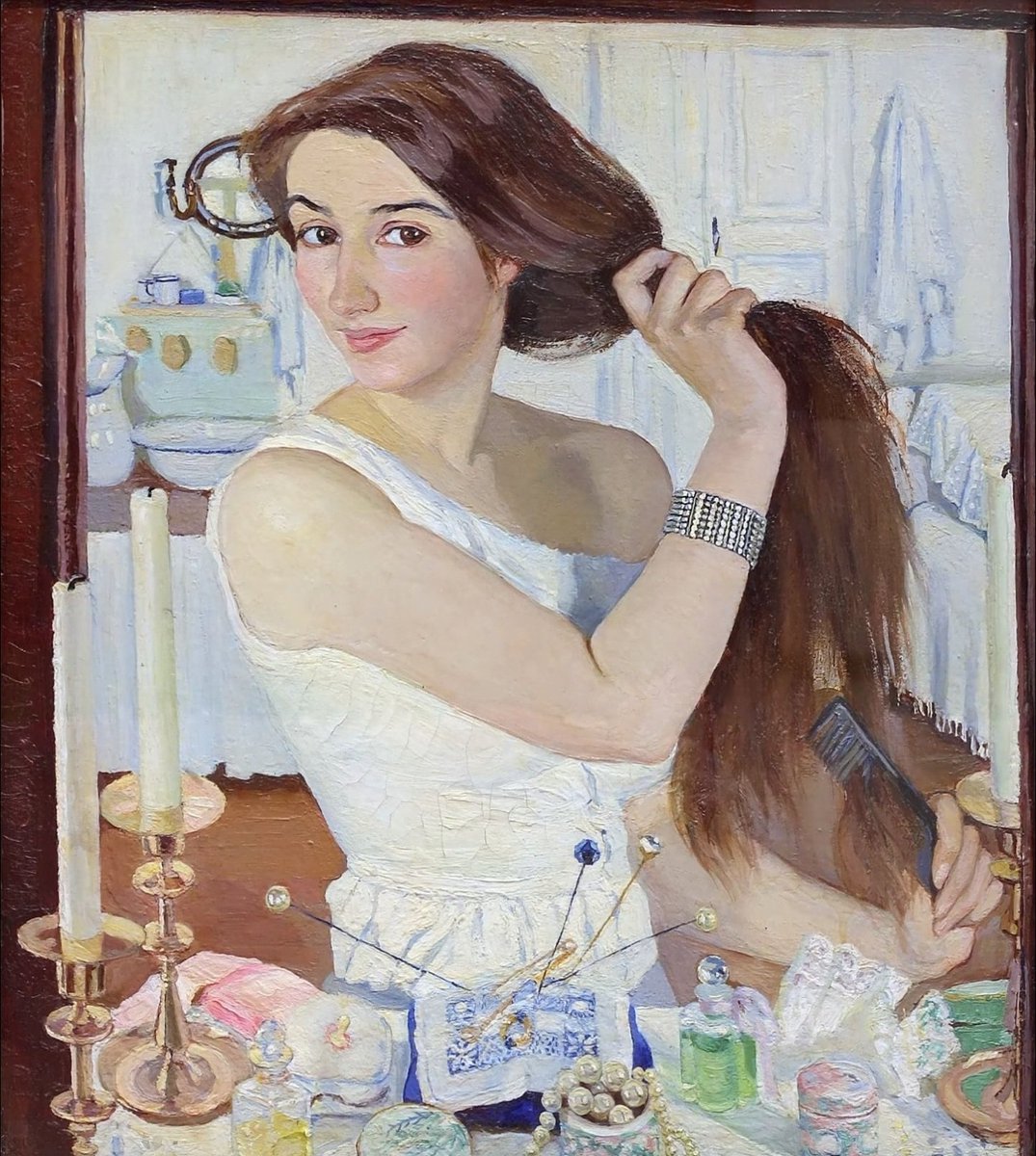 Los autorretratos de la gran pintora ruso-francesa Zinaida Serebriakova (1884-1967) son de una increíble belleza y reflejan perfectamente la evolución de su arte, a través de las vicisitudes de su vida.
Este en el tocador, es de 1909.🧵👇👇