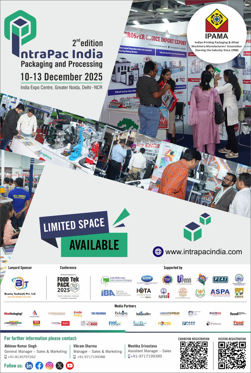 𝐈𝐧𝐭𝐫𝐚𝐏𝐚𝐜 𝐈𝐧𝐝𝐢𝐚 𝟐𝟎𝟐𝟓 

📅𝐃𝐚𝐭𝐞: December 10 to 13, 2025
𝐒𝐩𝐨𝐧𝐬𝐨𝐫𝐬𝐡𝐢𝐩 𝐨𝐩𝐩𝐨𝐫𝐭𝐮𝐧𝐢𝐭𝐢𝐞𝐬:-
𝐀𝐛𝐡𝐢𝐧𝐚𝐯 𝐊𝐮𝐦𝐚𝐫 𝐒𝐢𝐧𝐠𝐡 | 𝐌𝐨𝐛𝐢𝐥𝐞: +91 8130797262 | 𝐄𝐦𝐚𝐢𝐥: gm@ipama.org

🔗 𝐖𝐞𝐛: intrapacindia.com