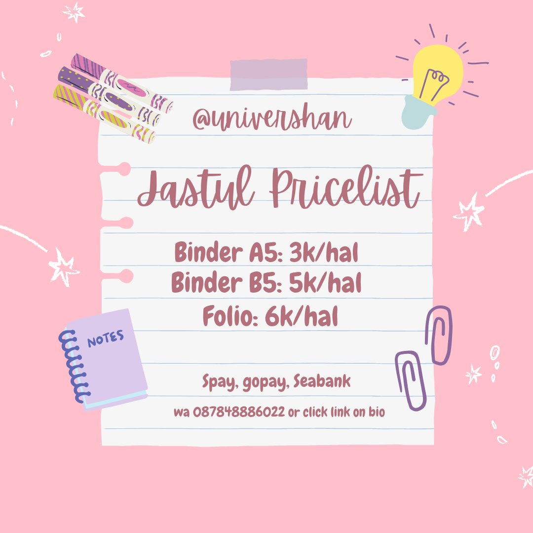 univershan's tweet photo. haloo aku open jastul lagi yaa😍 pricelist dan contoh tulisan bisa liat dibawah, cek testi bisa pake #jastulbylupi 😉 order bisa langsung wa ke sini yaa https://t.co/hwb3i1J7hv terimakasih🥰 

#zonauang https://t.co/4IKr8WA8Ze