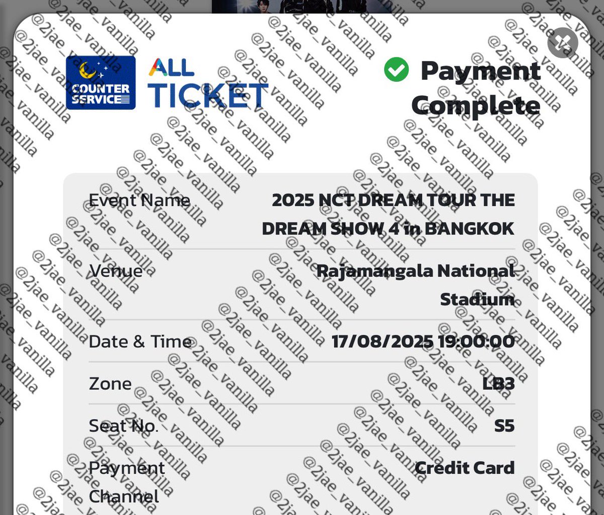 2jae_vanilla's tweet photo. ‼️ please help rt ‼️

wts lfb ph ww

nct dream tds4 in bangkok day 2 ticket
> section LB3 , seat s5
> can do installment - paypal or philippine bank
> thb 6,800 ~ php 12,100 (negotiable)

dm me if interested!!

rfs: work schedule conflict😞

#THEDREAMSHOW4_in_BKK #TDS4INBKK https://t.co/00cGBivqNm