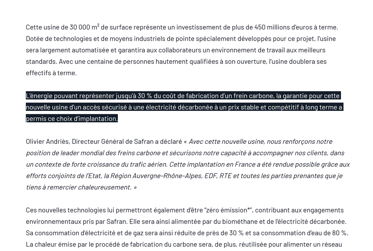 Et c'est une victoire 🇫🇷 : 
Safran implantera sa future usine sur le Parc industriel de la plaine de l'Ain (à 35 km au nord-est de Lyon). 

Le communiqué précise que le coût de l'énergie a fait la différence. On peut remercier notre flotte de réacteurs nucléaires