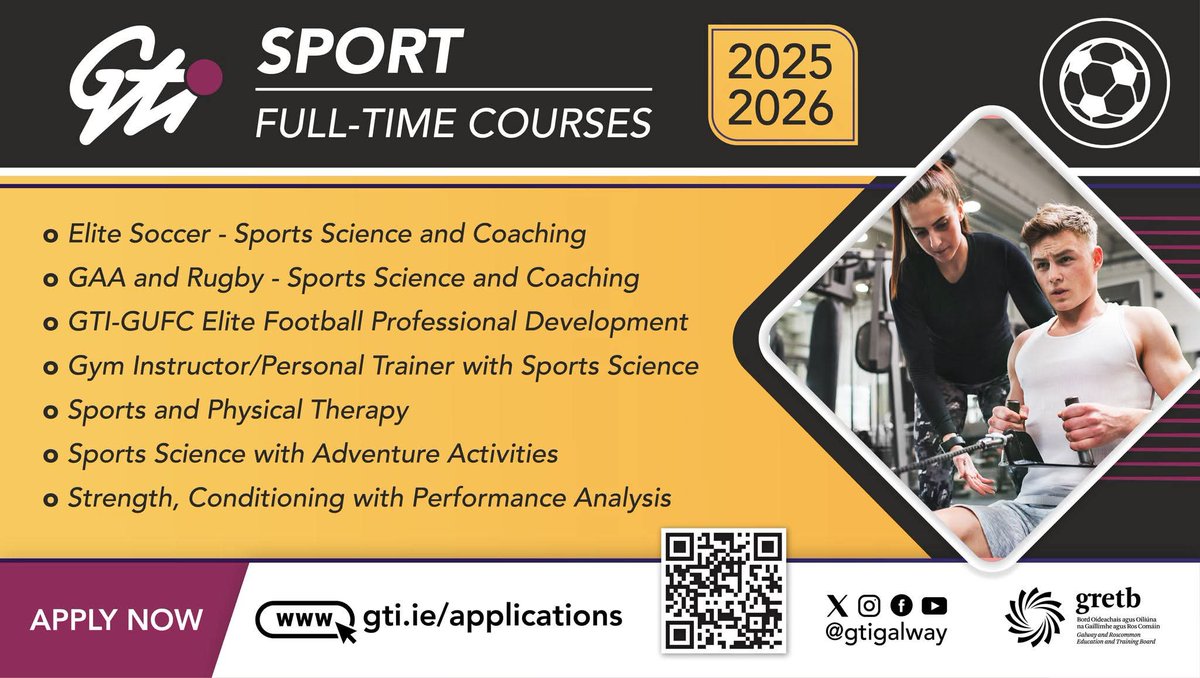 Galway Technical Institute (@gtigalway) on Twitter photo Jason Murphy, a GTI L6 Sports Performance & Coaching graduate, advanced to earn a degree in Sport Coaching and Management at <a href="/SETUIreland/">South East Technological University</a> and obtained his UEFA B licence. Now, he's Head of Football at a school in Dubai. Well done, Jason.
๐APPLY NOW at gti.ie/applications Jason Murphy, a GTI L6 Sports Performance & Coaching graduate, advanced to earn a degree in Sport Coaching and Management at <a href="/SETUIreland/">South East Technological University</a> and obtained his UEFA B licence. Now, he's Head of Football at a school in Dubai. Well done, Jason.
๐APPLY NOW at gti.ie/applications