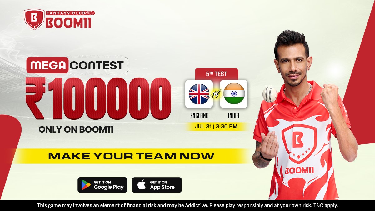 official_boom11's tweet image. 🔥 ₹1 Lakh Mega Contest is LIVE!

🏏 ENG vs IND – The Final Test Battle

📅 July 31 | ⏰ 3:30 PM

💥 Play on Boom11 – No GST, No TDS!

🚀 Your Winning Moment Starts Here.

👉 Create Your Dream Team NOW! 

#Boom11 #MegaContest #CricketFantasy #MaekYourTeamNow