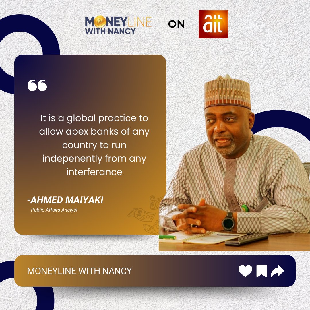 Abubakar Suleiman Abubakar (@hon__saraki) on Twitter photo "It is a global practice to allow apex banks of any country to run independently from any interferance"
<a href="/ahmedmaiyaki/">Ahmed Maiyaki</a>,
Public affairs analyst.
Hon. Commissioner of Information, KDSG. "It is a global practice to allow apex banks of any country to run independently from any interferance"
<a href="/ahmedmaiyaki/">Ahmed Maiyaki</a>,
Public affairs analyst.
Hon. Commissioner of Information, KDSG.