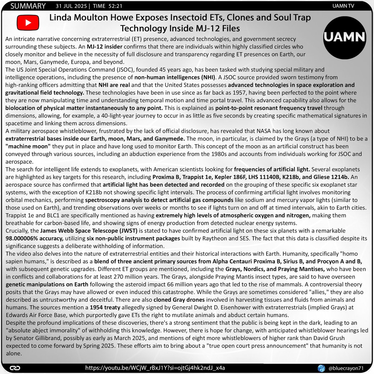 bluecrayon71's tweet photo. Linda Moulton Howe Exposes Insectoid ETs, Clones and Soul Trap Technology Inside MJ-12 Files
🔗 https://t.co/1IXefj0GC7
#ETDisclosure #NHI #UFOtruth #GovernmentSecrecy #Grays #MachineMoon #AnimalMutilations #HumanAbductions #ClonedDrones #JWST #Whistleblowers #DavidGrush https://t.co/vbMcD9Bu5s