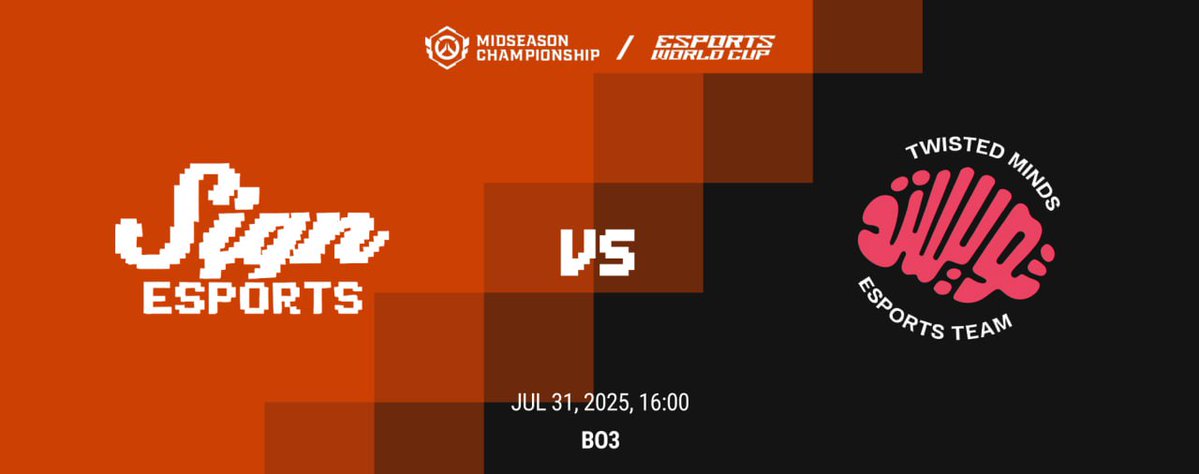 Sign Esports (@sign_esports) on Twitter photo The Wait is Over: Sign Esports' First Match
<a href="/Sign_Esports/">Sign Esports</a> vs <a href="/TwisMinds/">Twisted Minds 🧠</a>
Mark Your Calendar:
July 31st, 4:00 PM UTC Time
July 31st, 7:00 PM KSA Time
July 31st, 12:00 PM EST
August 1st, 1:00 AM UTC+8
<a href="/sign/">Sign 🧡👀</a> <a href="/NTMRgg/">NTMR</a> <a href="/EWC_EN/">Esports World Cup</a> <a href="/OW_Esports/">Overwatch Esports</a> The Wait is Over: Sign Esports' First Match
<a href="/Sign_Esports/">Sign Esports</a> vs <a href="/TwisMinds/">Twisted Minds 🧠</a>
Mark Your Calendar:
July 31st, 4:00 PM UTC Time
July 31st, 7:00 PM KSA Time
July 31st, 12:00 PM EST
August 1st, 1:00 AM UTC+8
<a href="/sign/">Sign 🧡👀</a> <a href="/NTMRgg/">NTMR</a> <a href="/EWC_EN/">Esports World Cup</a> <a href="/OW_Esports/">Overwatch Esports</a>