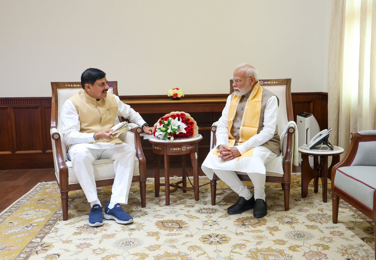 PMO India (@pmoindia) on Twitter photo CM of Madhya Pradesh, <a href="/DrMohanYadav51/">Dr Mohan Yadav</a> met Prime Minister <a href="/narendramodi/">Narendra Modi</a>.
<a href="/CMMadhyaPradesh/">Chief Minister, MP</a> CM of Madhya Pradesh, <a href="/DrMohanYadav51/">Dr Mohan Yadav</a> met Prime Minister <a href="/narendramodi/">Narendra Modi</a>.
<a href="/CMMadhyaPradesh/">Chief Minister, MP</a>