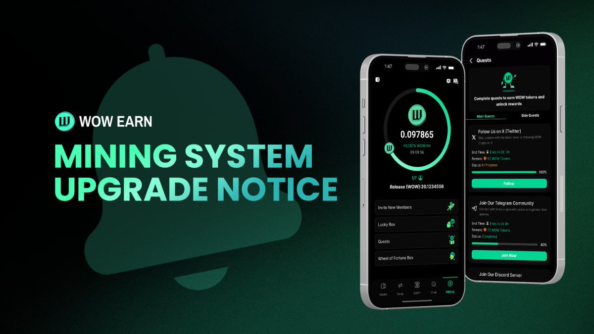 📢 WOW EARN Mining System Upgrade Announcement

Dear Users,

To further enhance the mining experience and interaction flow, WOW EARN will be upgrading its mining system from 6:00 AM UTC on July 31, 2025, to 6:00 AM UTC on August 1, 2025. The upgrade is expected to be completed