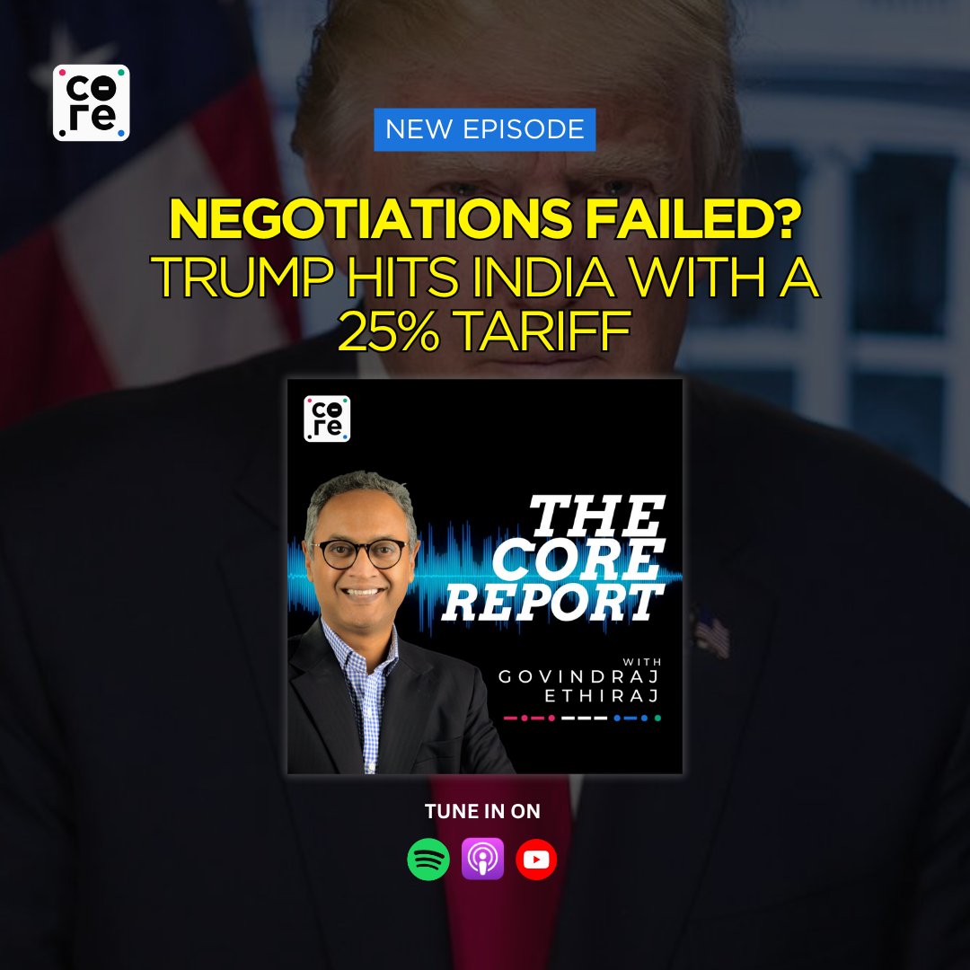 The Core (@the_core_in) on Twitter photo The Core Report: Unhappy with India's non-monetary trade barriers and its trade with Russia, Trump slaps a 25% tariff on the country. What does this mean for the Indian stock markets? youtube.com/watch?v=B1QNkh…
In a conversation with <a href="/govindethiraj/">Govindraj Ethiraj</a>, <a href="/_ChokkalingamG/">Chokka</a> (<a href="/Equinomics/">Equinomics</a>) The Core Report: Unhappy with India's non-monetary trade barriers and its trade with Russia, Trump slaps a 25% tariff on the country. What does this mean for the Indian stock markets? youtube.com/watch?v=B1QNkh…
In a conversation with <a href="/govindethiraj/">Govindraj Ethiraj</a>, <a href="/_ChokkalingamG/">Chokka</a> (<a href="/Equinomics/">Equinomics</a>)