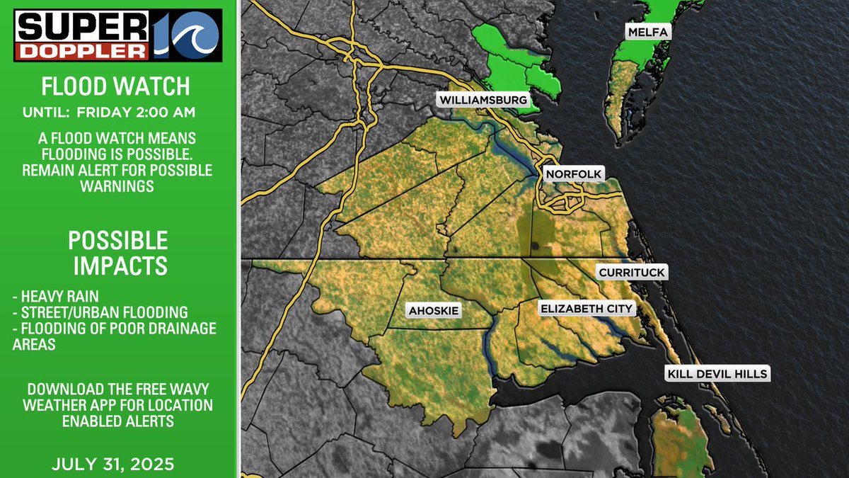 FLOOD WATCH issued for parts of the area. Remain alert for heavy rain and possible flooding. Poor drainage areas and urban areas will have the highest risk to see flooding.