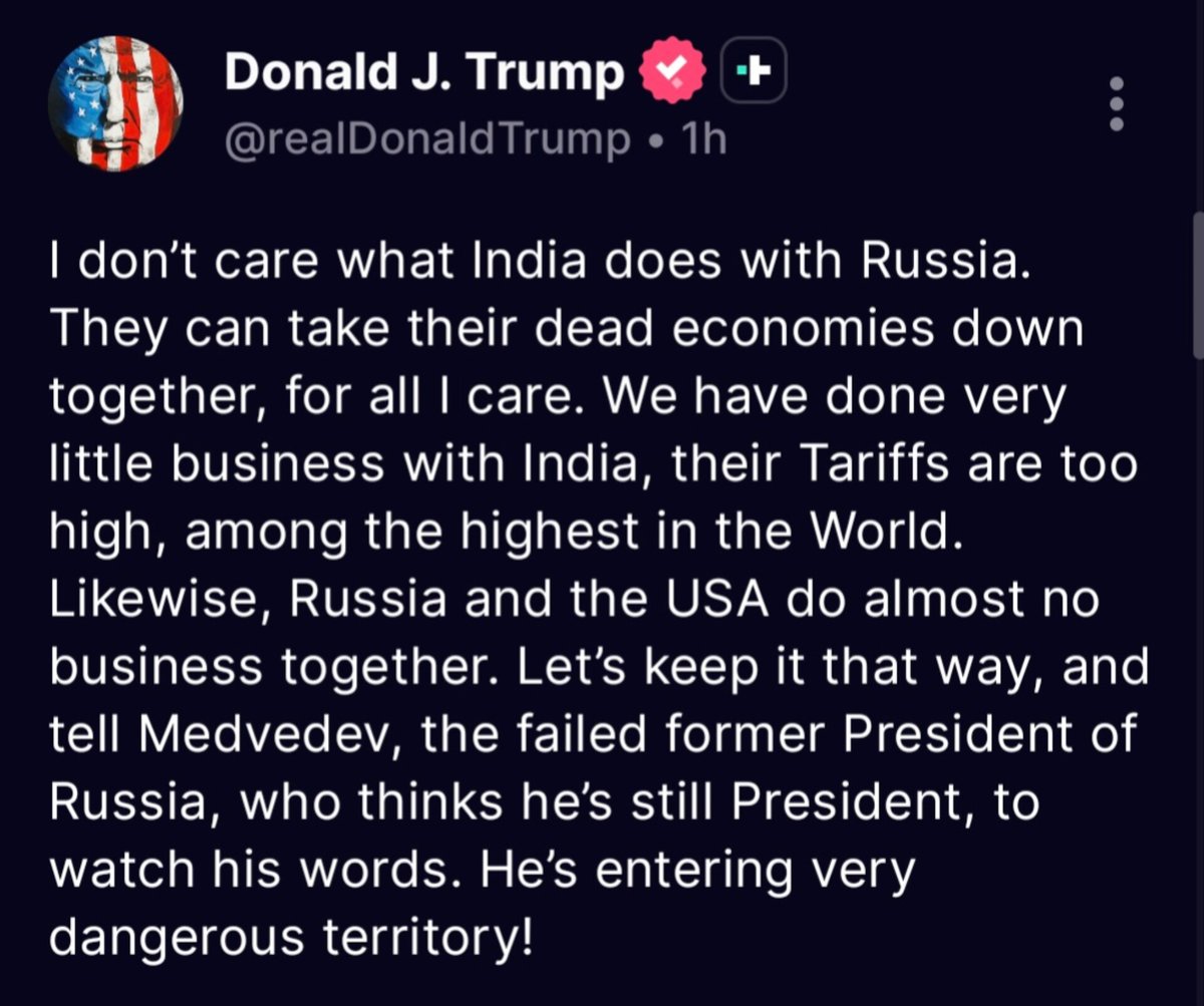 🚨This is too much now!

Trump called India a 'dead economy'.

Trump is going all out against India and Narendra Modi is yet to open his mouth.