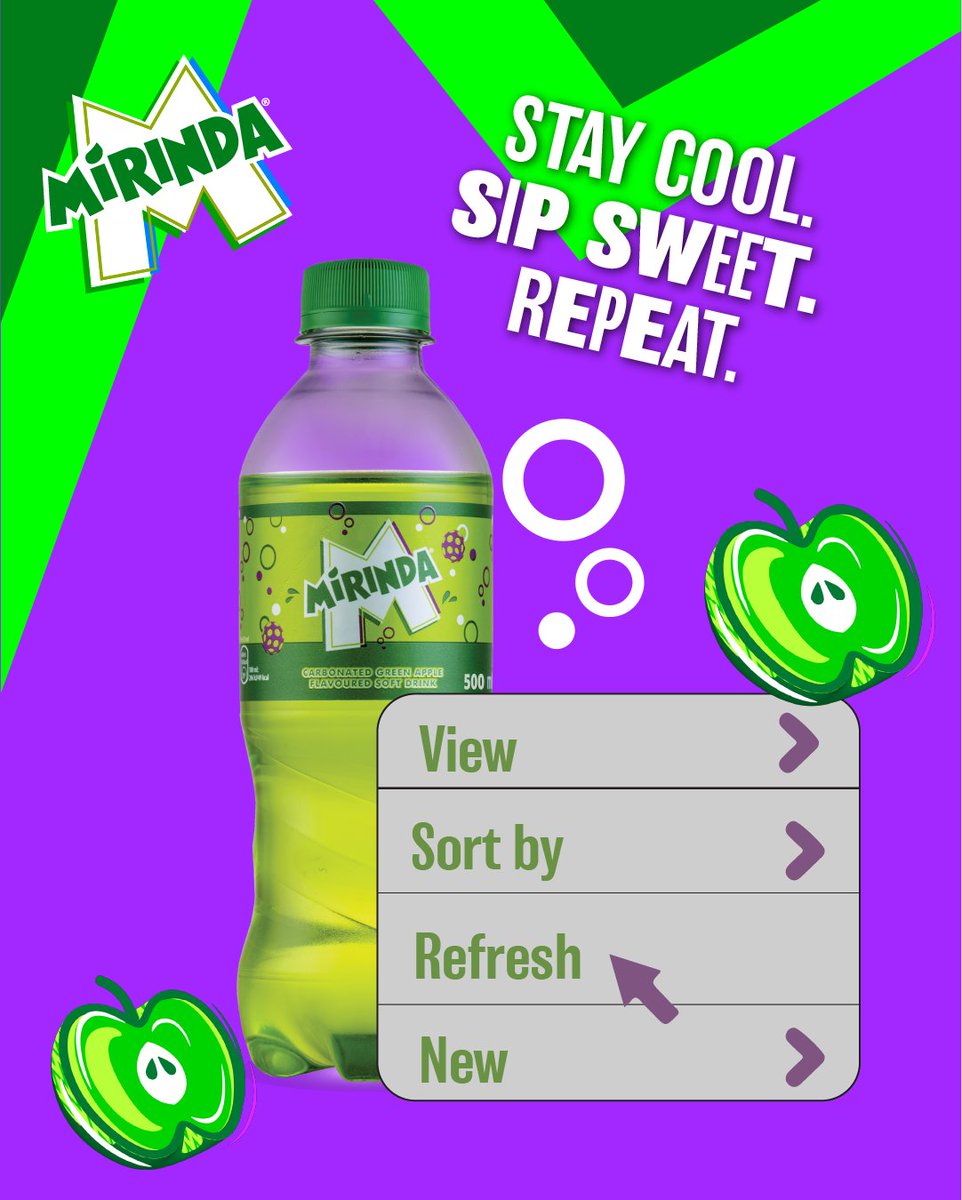 Sipping Sweet. Staying Cool😎
Grab yourself a Mirinda Apple, periodddd!!!

#Letsgetflavoured #Flavourthatslaps