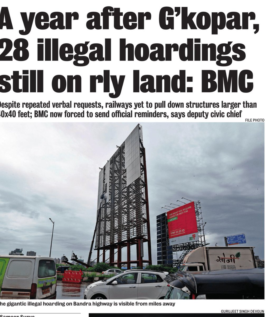 We Work Foundation® (@weworkngo) on Twitter photo <a href="/RailMinIndia/">Ministry of Railways</a>, wake up! A year after Ghatkopar, 28 illegal hoardings (>40x40 ft) still loom on railway land, risking lives. BMC’s reminders ignored. Prioritize safety over negligence! #RailSafety #IllegalHoardings #GhatkoparTragedy <a href="/CMOMaharashtra/">CMO Maharashtra</a> <a href="/PM_nepal_/">PMO Nepal</a> <a href="/Kamlakar_Shenoy/">Kamlakar Shenoy</a> <a href="/RailMinIndia/">Ministry of Railways</a>, wake up! A year after Ghatkopar, 28 illegal hoardings (>40x40 ft) still loom on railway land, risking lives. BMC’s reminders ignored. Prioritize safety over negligence! #RailSafety #IllegalHoardings #GhatkoparTragedy <a href="/CMOMaharashtra/">CMO Maharashtra</a> <a href="/PM_nepal_/">PMO Nepal</a> <a href="/Kamlakar_Shenoy/">Kamlakar Shenoy</a>