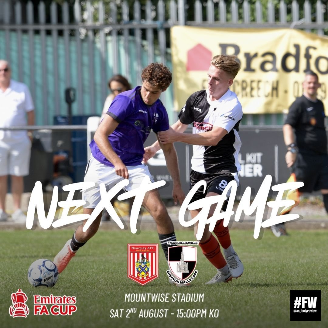 🏆 FA Cup 🏆 

This Saturday we head to Newquay for the FA Cup Extra Preliminary Round! 🏆⚽

🆚 <a href="/newquay_afc/">Newquay AFC</a> 
🕒 3PM KO
📍 Away – MountWise Stadium
🚌 Supporters coach departs Shepton at 9AM
💷 £25 per seat – DM to book yours!

Let’s hit the road and back the boys in the cup 🖤