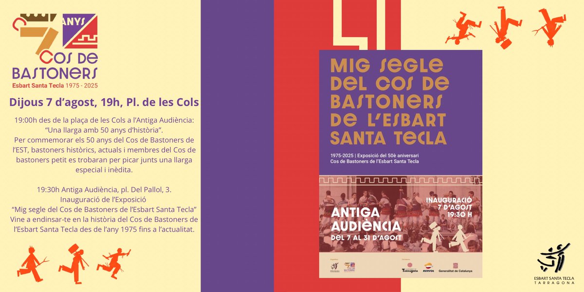 En una setmana estarem donant el tret de sortida a #SantMagí i inaugurem l’exposició del “Mig segle del Cos de Bastoners de l’Esbart Santa Tecla” que estarà a l’Antiga Audiència! També farem un acte que retrobarà bastoners, grans i petits durant una “Llarga” que serà històrica!