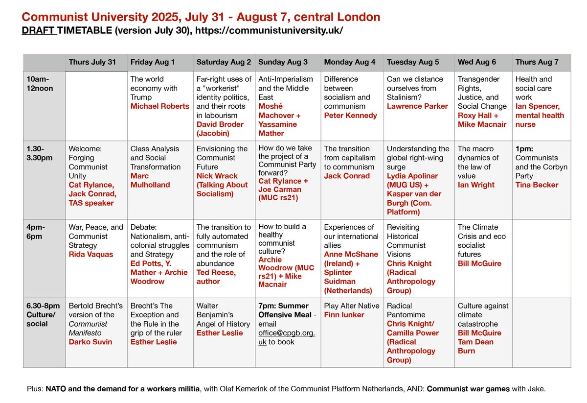 Communist University 2025 - starting today! A week of stimulating debate and comradeship.
Register today: communistuniversity.uk
Can't be there in person? Register on Zoom:
bit.ly/CU2025Zoom