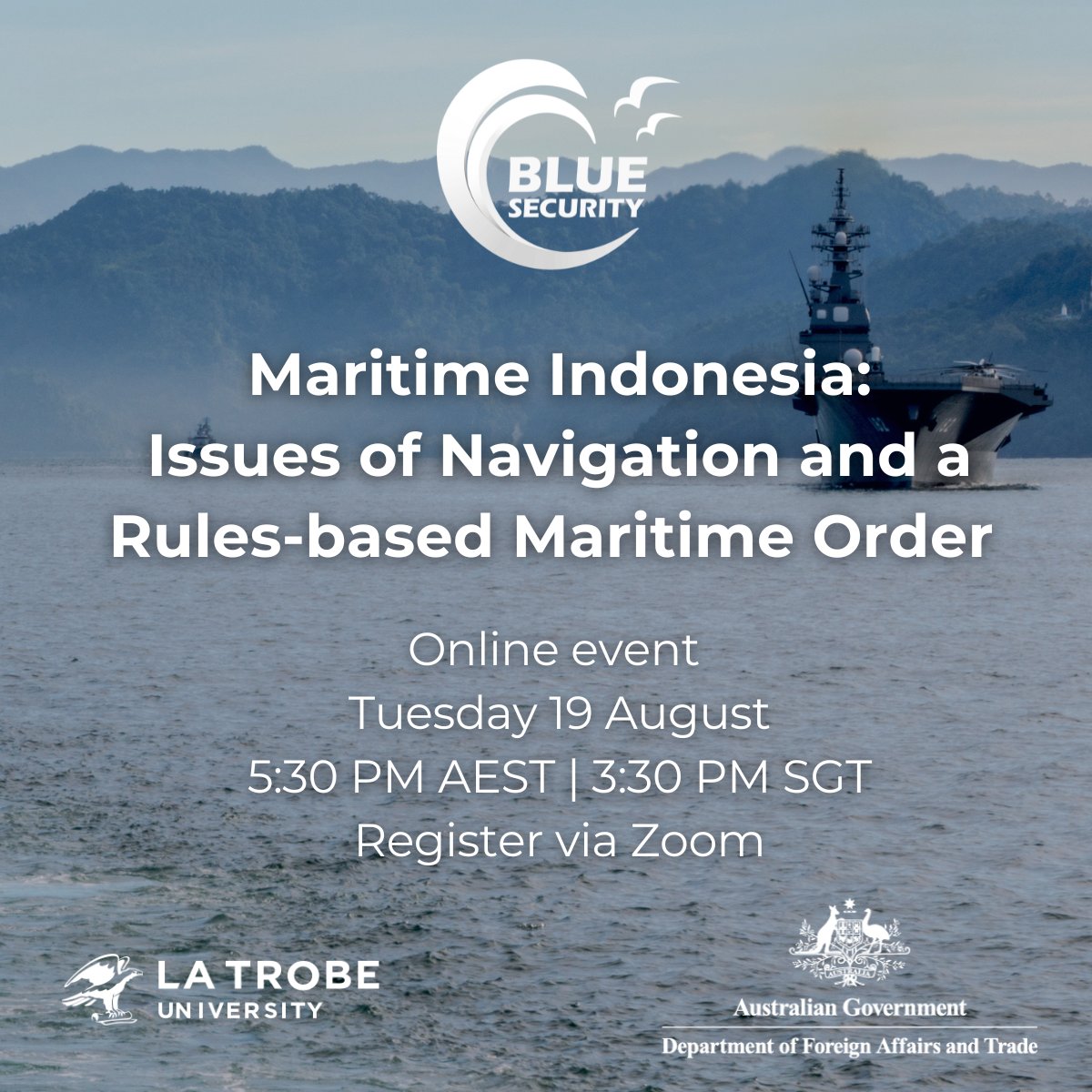 Blue Security (@bluesecprogram) on Twitter photo Maritime #Indonesia: Issues of Navigation and a Rules-based Maritime Order
Join us for a panel that will unpack #Maritime Affairs Issues 13 and 14 on Tuesday 19 August - not to be missed!
Time: 5:30 ā 6:30pm AEST | 3:30pm SGT
<a href="/Chulaneejk/">Chulanee Attanayake</a>
<a href="/MarSec_Bradford/">John Bradford</a>
<a href="/aristioo/">Aristyo Darmawan</a>
<a href="/mhdarifanwar/">Muhamad Arif</a> Maritime #Indonesia: Issues of Navigation and a Rules-based Maritime Order
Join us for a panel that will unpack #Maritime Affairs Issues 13 and 14 on Tuesday 19 August - not to be missed!
Time: 5:30 ā 6:30pm AEST | 3:30pm SGT
<a href="/Chulaneejk/">Chulanee Attanayake</a>
<a href="/MarSec_Bradford/">John Bradford</a>
<a href="/aristioo/">Aristyo Darmawan</a>
<a href="/mhdarifanwar/">Muhamad Arif</a>