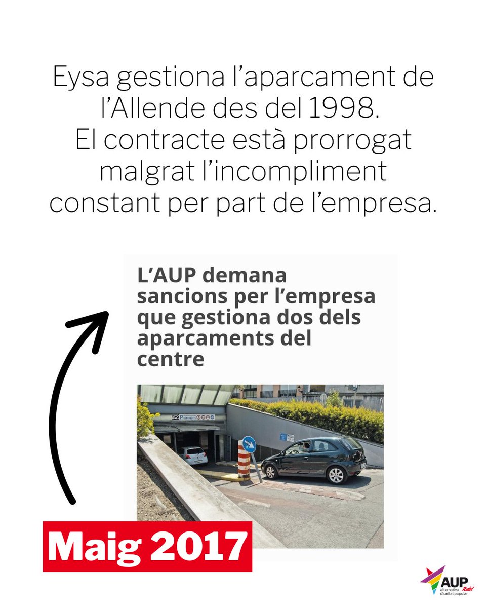 AUP_Rubi's tweet image. Avui tanca l&apos;aparcament de l&apos;Allende, sense nova data d&apos;obertura. Ho fa després d&apos;anys d&apos;incompliments constants per part de l&apos;empresa, davant el silenci i la inacció del govern de #rubicity

diariderubi.com/laup-demana-sa…

L&apos;AUP fa dos anys que demanem reunions per entomar aquest tema.