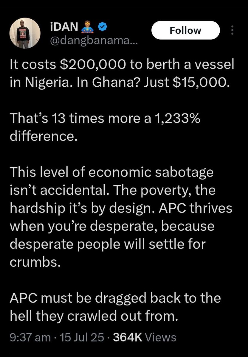 "Things are hard, things are hard," but Nigerians forget to add at the back of that statement, "for common people." All of this money goes to finance the excesses of those who govern. Other African countries thrive because they understand economics better. Lome is the best port.