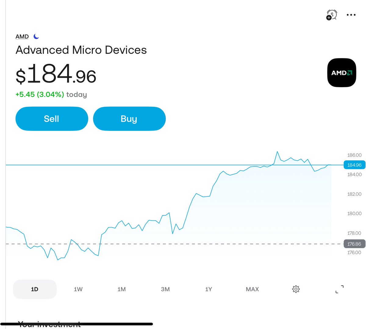 I said I would sell my small position in advanced money dispenser ( formerly known as advanced money destroyer) $AMD because I own $NVDA heavily and other semis. Now, I think $185 is cheap for my selling. We will be talking at $190 about my selling the position. I’m patient