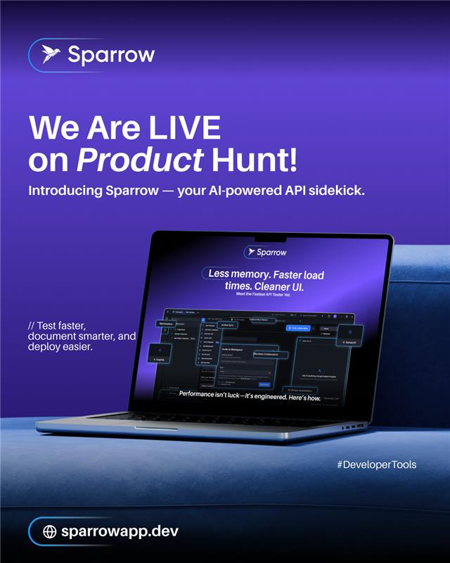 Sparrow_API's tweet image. 🎉 We Are LIVE on #ProductHunt - producthunt.com/products/sparr…
We’ve poured our hearts into building this — and we’d love your feedback, support, and of course… your upvotes❤️
#ProductHuntLaunch #LiveNow #APITesting #APIs #developers #developer #SparrowAPI