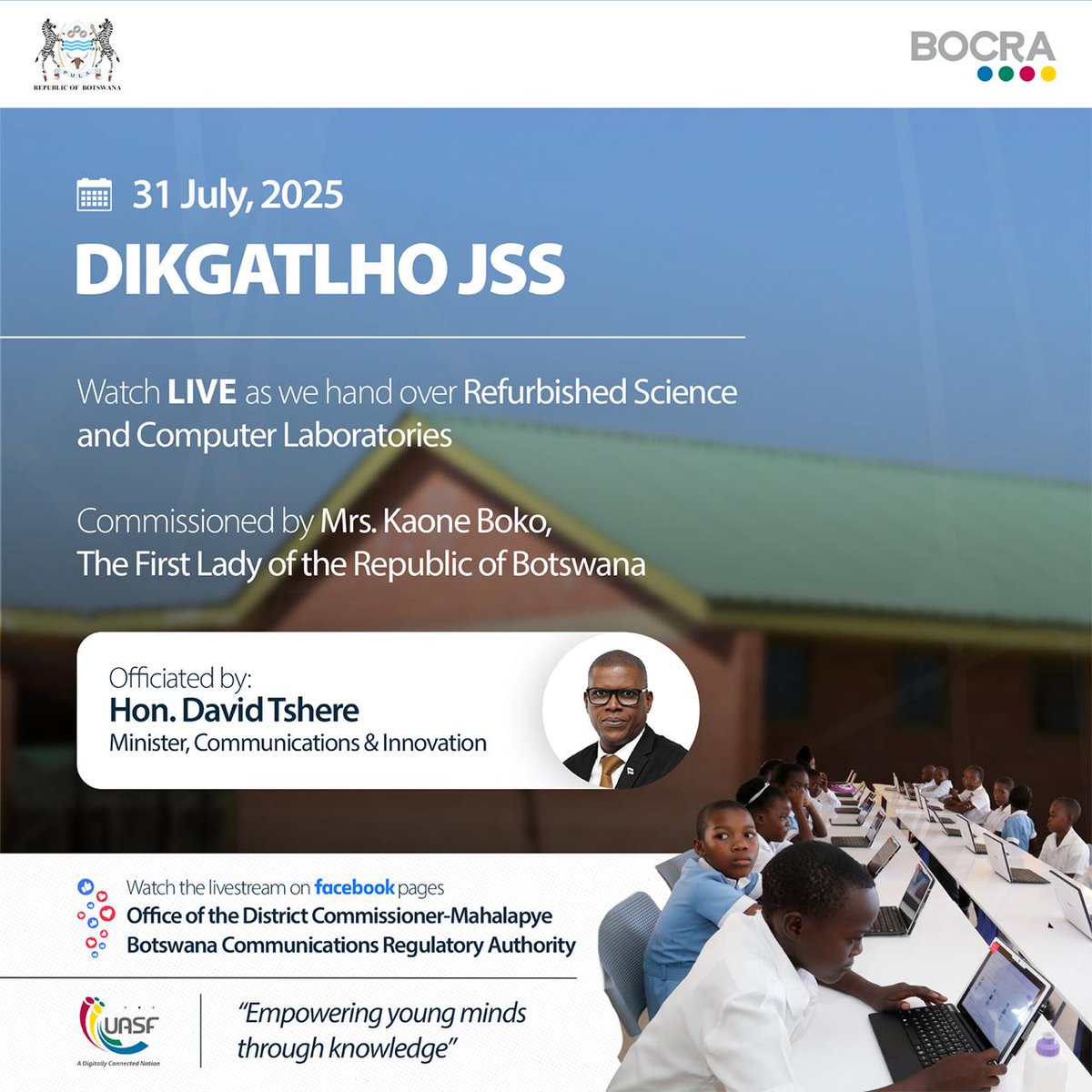 Refurbished science and computer laboratories at Dikgatlho JSS.
#BOCRA