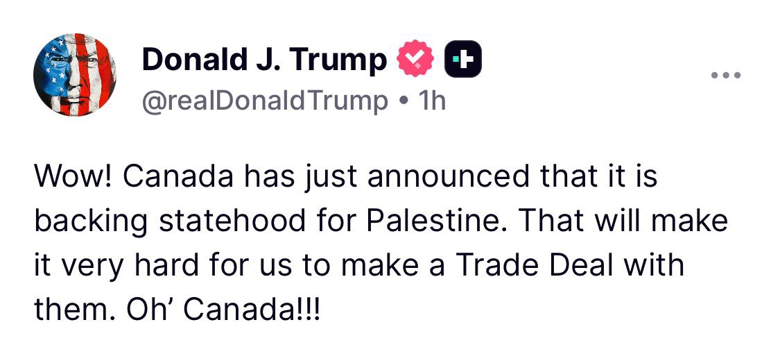 Canada's decision to recognize Palestinian statehood has nothing to do with America, and therefore shouldn't impact any deals we make with them.

The same goes for France and the United Kingdom.