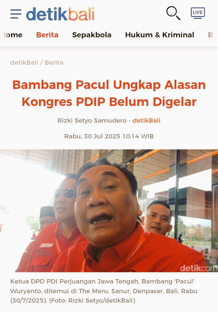 Ini kata Ketua DPD PDIP Jateng/ Komandan Bambang 'Pacul' soal kenapa Kongres PDIP belum diselenggarakan, "ada beberapa pertimbangan internal partai sehingga Kongres PDIP terkesan lama digelar "...
Beliau menyebut pelaksanaan kongres menjadi ranah Ketua DPD PDIP Bidang Hukum, HAM,