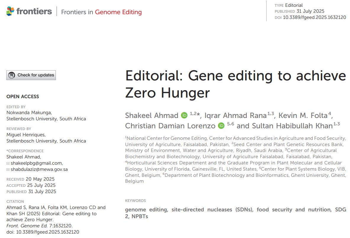 shakeelpbg's tweet image. 🧬🌾👨‍🔬🌍📈🧑‍🌾🍚
 Gene Editing to Achieve Zero Hunger

🙏 Honored to learn from and collaborate with inspiring global leaders! Profs. I.A. Rana @kevinfolta, @Chdlorenzo1, and @sultanhkhan 🤩🫶🙏💐

🔗 frontiersin.org/journals/genom…

➡️ #CRISPR #SDG2 #PlantBreeding #GETs #ClimateChange