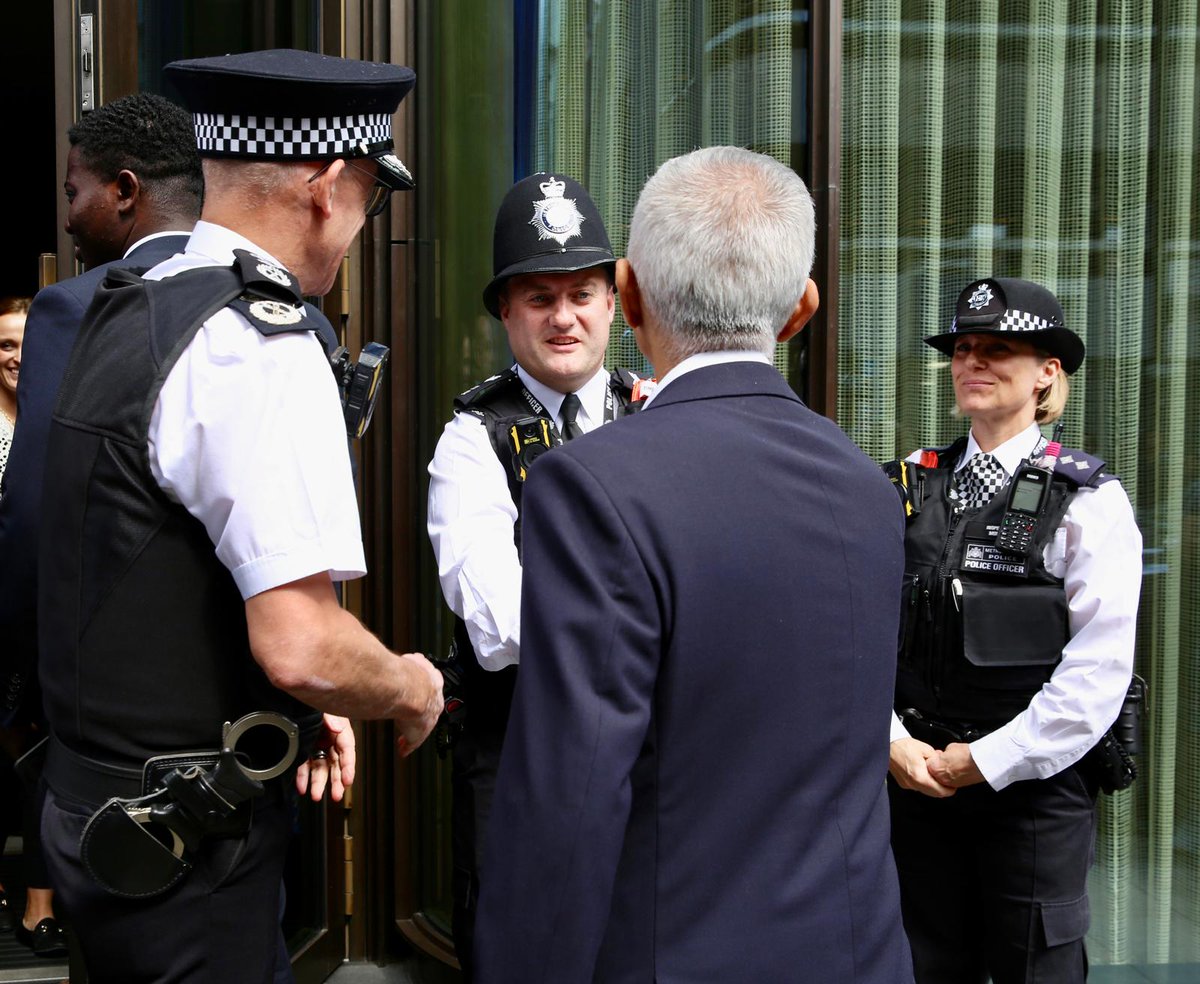 MayorofLondon's tweet photo. I joined Met Commissioner Sir Mark Rowley on patrol with officers in the heart of central London to announce that, thanks to record funding from City Hall, the West End will see a 50% increase in the number of police officers on the beat. https://t.co/b8VT5y6Irm