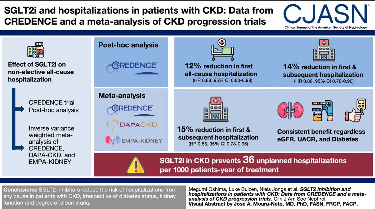 SGLT2 Inhibition and Hospitalizations in Patients with CKD: A Meta-Analysis of Kidney Outcome Trials

SGLT2 inhibitors reduce the risk of hospitalizations from any cause in patients with CKD, irrespective of diabetes status, kidney function and degree of albuminuria.