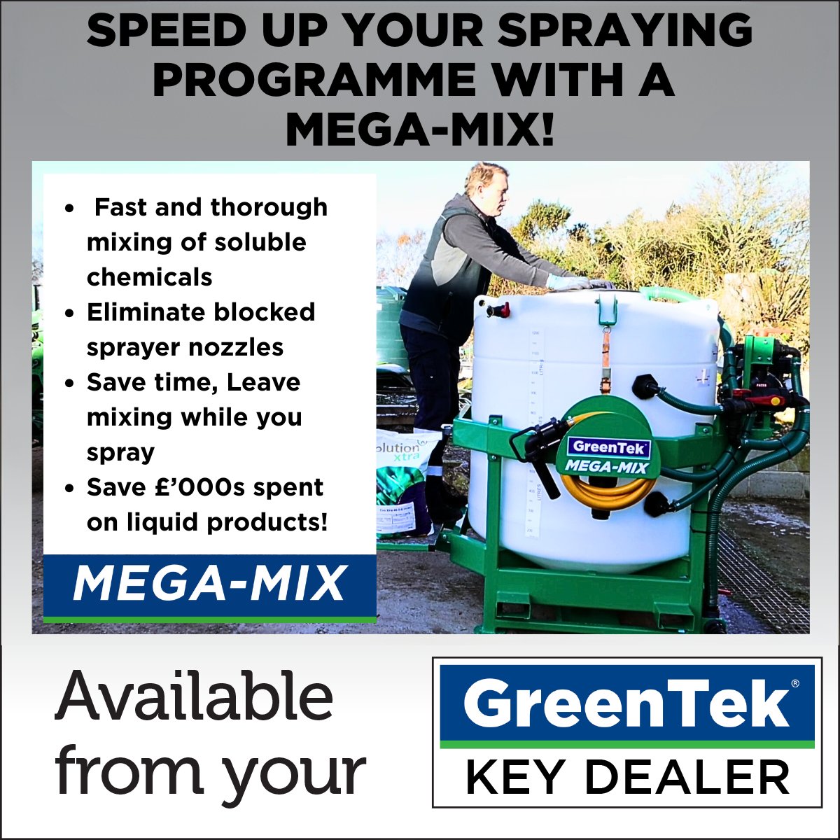 Save thousands of Pounds, hours of downtime  and up your spraying capacity!
 If you use feeds, pest control or wetting agents, a  <a href="/GreenTekGroup/">GreenTek</a> Mega-Mix is the perfect partner for you!
Available from GreenTek dealers.
zurl.co/Mega-Mix 
#greenkeeping #groundsmaintenance