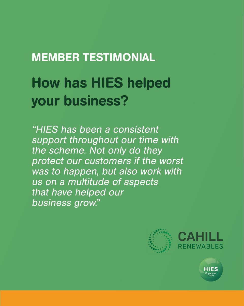 HIES_Scheme's tweet image. Our members say it best… 💬

A great testimonial from our HIES member, Cahill Renewables, where they share how HIES has supported their growth every step of the way.

👉 Need industry business support? Find out how we can help: hiesscheme.org.uk/installer-jour…