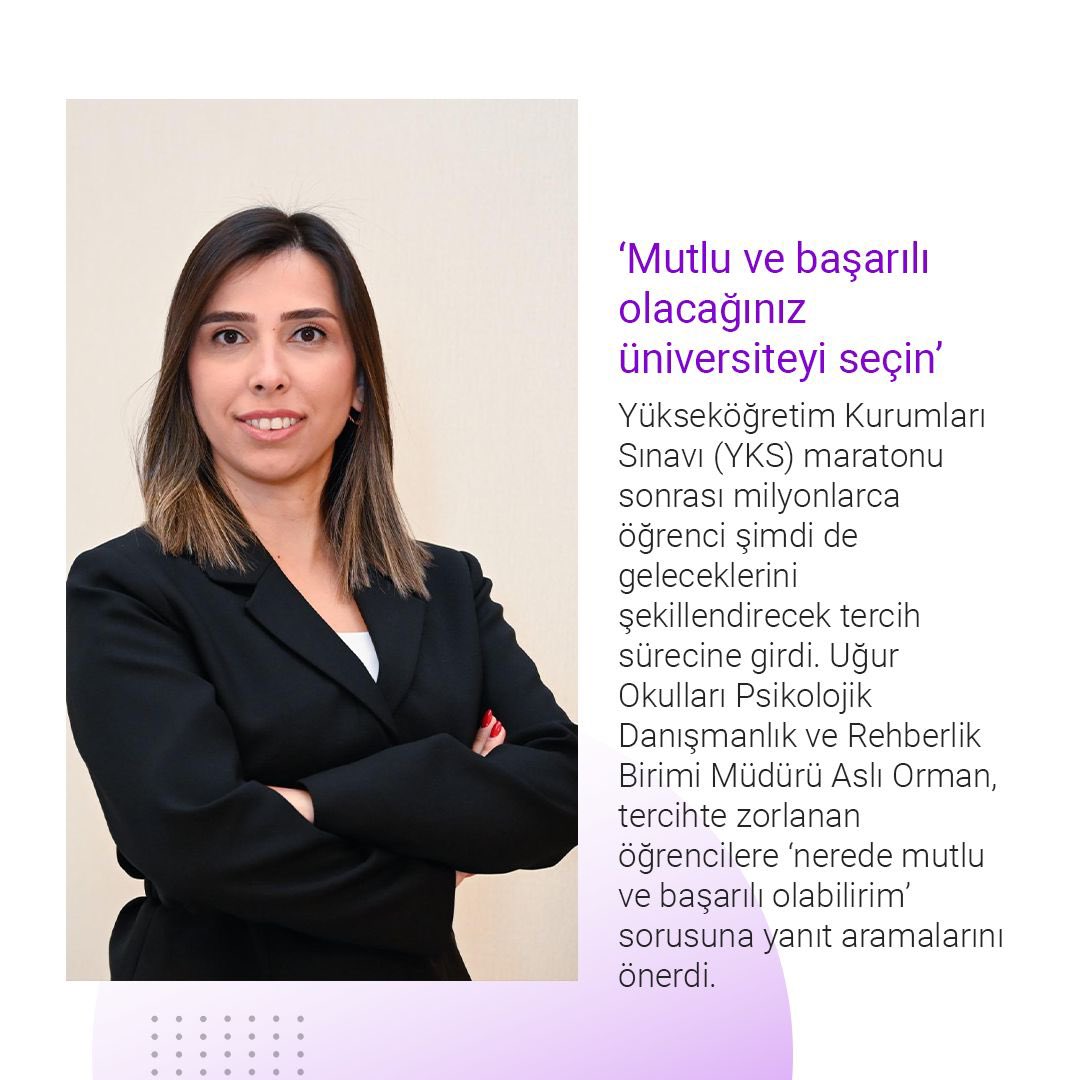 Uğur Okulları Psikolojik Danışmanlık ve Rehberlik Birimi Müdürü Aslı Orman, tercihte zorlanan öğrencilere ‘nerede mutlu ve başarılı olabilirim’ sorusuna yanıt aramalarını önerdi.
dha.com.tr/egitim/mutlu-v…