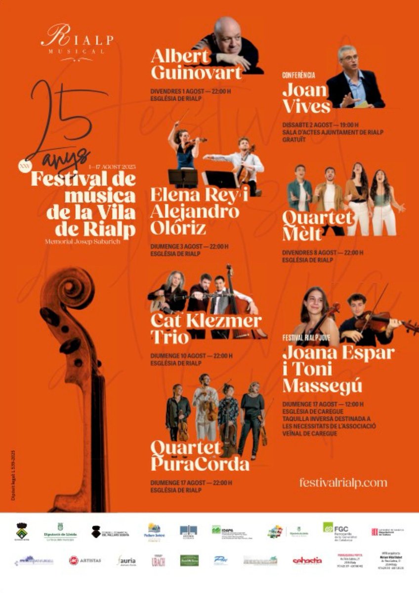 🎵 Festival de Música de Rialp

📅 Fins al 17 d'agost
📍 Església de Rialp &amp; Caregue

🔥 Pròxims concerts:

1 d’agost: Albert Guinovar.
3 d’agost: Elena Rey i Alejandro Olóriz.

🎟 Entrades:
👉 festivalrialp.com
⏰ 45' abans a taquilla

#FestivalRialp #AgostMusical