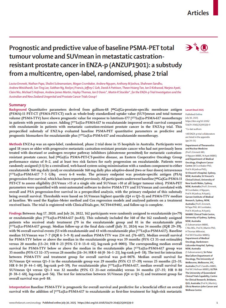 Louise Emmett (@drlouiseemmett) on Twitter photo Access the full paper on PSMA-PET prognostic and predictive biomarkers in ENZAp with the link below:
<a href="/ANZUPtrials/">ANZUP</a> <a href="/LancetOncology/">LancetOncology</a> <a href="/TrialsCentre/">NHMRC CTC</a> <a href="/MovemberAUS/">Movember Australia</a> <a href="/PCFnews/">Prostate Cancer Foundation</a>
authors.elsevier.com/a/1lWie5EIIgTS… Access the full paper on PSMA-PET prognostic and predictive biomarkers in ENZAp with the link below:
<a href="/ANZUPtrials/">ANZUP</a> <a href="/LancetOncology/">LancetOncology</a> <a href="/TrialsCentre/">NHMRC CTC</a> <a href="/MovemberAUS/">Movember Australia</a> <a href="/PCFnews/">Prostate Cancer Foundation</a>
authors.elsevier.com/a/1lWie5EIIgTS…