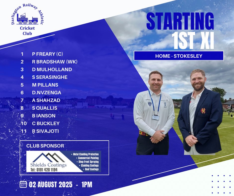 DarlingtonRASSC's tweet photo. Our 1st and 2nd XI are both back in action again this weekend!
1st XI are at home to Stokesley, please get yourself along and support the lads 🏏🙌🏼
#UTRA 🚂💨💨💨 https://t.co/Vv6w4YUHNt