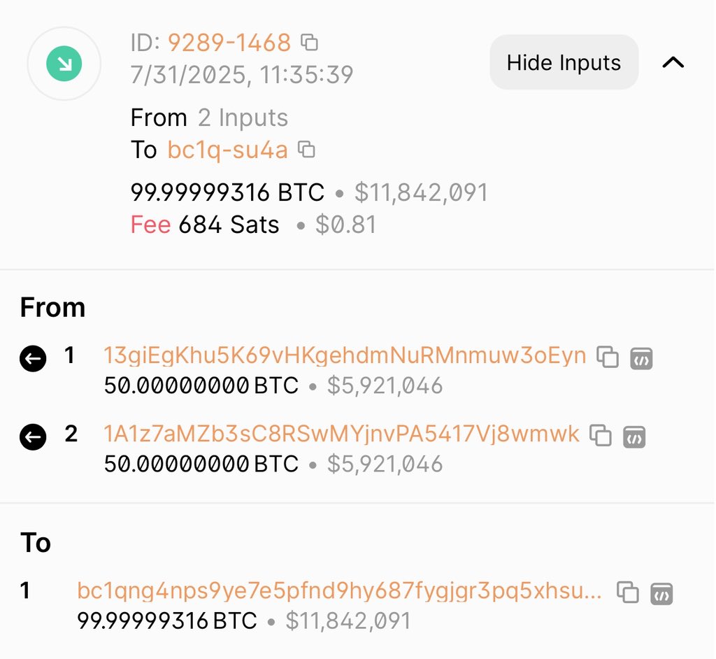 SOMEONE MINED 100 #BITCOIN WHEN IT LAUNCHED AND HODLED FOR 15 YEARS, CLAIMING $11.8 MILLION TODAY

WHAT A LEGEND!!!